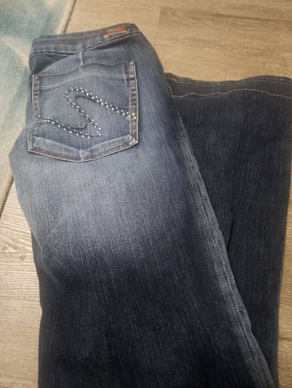 Silver Jeans Dark Blue Boot Cut with Rhinestone Pocket Detail